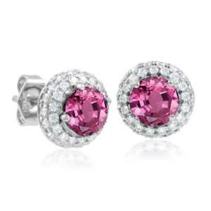 Natural Pink Sapphire and Diamond Earrings in 18k White Gold (G, SI2 