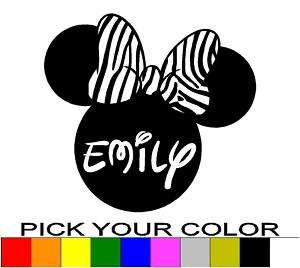 PERSONALIZED 24 MINNIE MOUSE EARS DECAL STICKER ZEBRA  