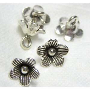  5 Thai   Hill Tribe Silver   Striped Flower Charms   9mm x 