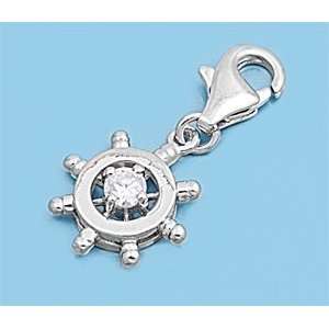  Sterling Silver Pendant   Ships Helm With Clasp   Clear 