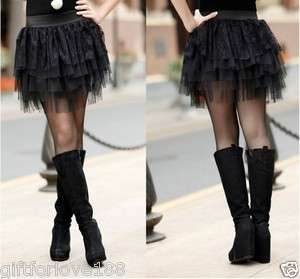 H4606 New Womens Black Lace Skirt 5 Row Mini Skirt  