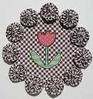 Spring Tulip Applique on Gingham YoYo Candle Mat Doily or Centerpiece