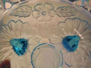 Northwood Shell & Wild Rose Blue Opalescent Open Bowl  
