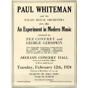  1924 Ad Paul Whiteman Palais Royal Orchestra Aeolian 