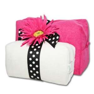  Monogrammed Cosmetic Bags Set   Hot Pink & White Beauty