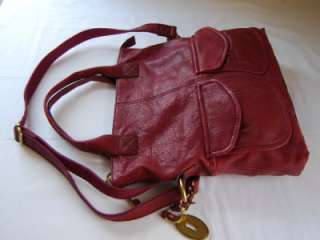168 Fossil Modern Cargo Convertible Foldover Tote Berry  