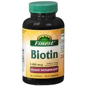  Finest Biotin 5,000mcg, Capsules, 100 ea Health 