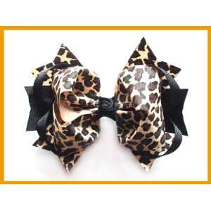  Boutique Double Ring Large Hair Bow   5.5   Cheetah 