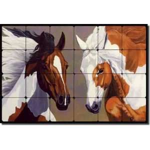 Harmony by Liz Mitten Ryan   Equine Horse Tumbled Marble Tile Mural 16 