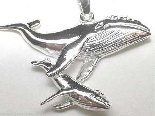 33mm Silver Hawaiian Mother Baby Humpback Whale Pendant  