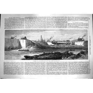   1867 Progress Works New Docks Millwall Antique Print