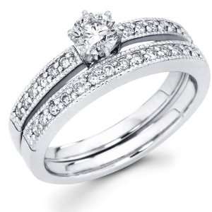  Round Diamond 14K Matching Milgrain Engagement Ring Set (0 