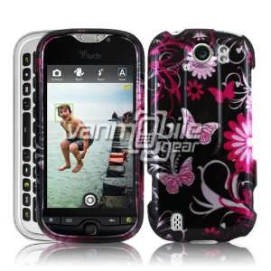 VMG HTC myTouch 4G Slide   Black/Pink Butterfly Design Hard 2 Pc Case 