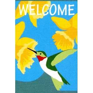  Hummingbird Floral Welcome Applique Cut House Flag, 28 x 