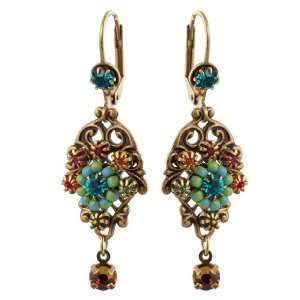 Michal Negrin Hamsa Earrings with Flowers, Green Beads, Round Drops 