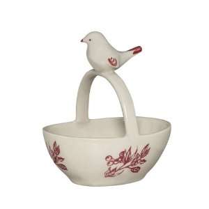  J. Willfred Red Bird Toile Basket Dish with Bird Patio 