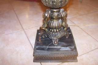 VINTAGE CAST IRON TABLE LAMP, WITH CHERUBS, ON ITALY MARBLE  