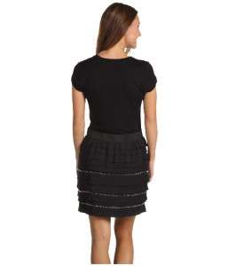BCBG CONTRAST DRESS W TIERED SKIRT, Black, Size M, $238  