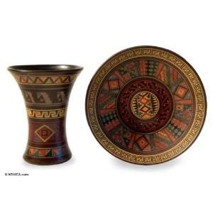  Ceramic vase and plate, Inca Mystique