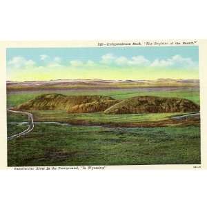 1940s Vintage Postcard Independence Rock with view of Sweetwater River 