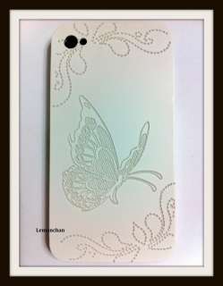 White Engraving Butterfly Series Hard Case for iPhone 4 4G 4S  
