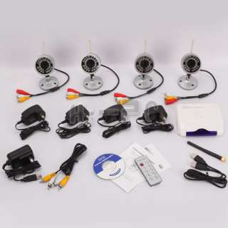   Security Color CCTV Wireless IR 4 Cameras 4 CH USB Receiver Full Kit