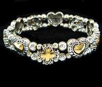 Two Tone Heart and Cross Stretch Bracelet  