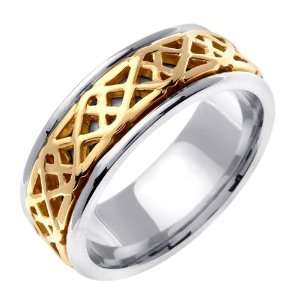 Interweaved Celtic Womens 8 Mm 18K Two Tone Gold Comfort Fit Wedding 