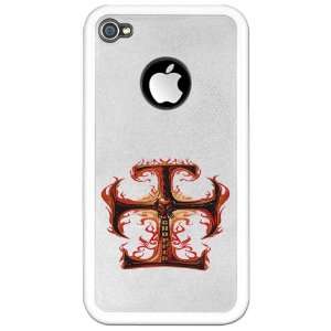  iPhone 4 or 4S Clear Case White Chopper Cross With Flames 