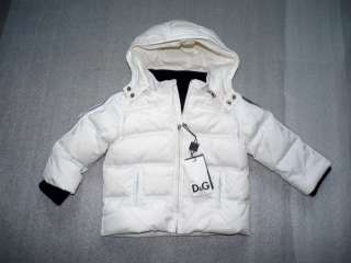 NWT D&G Junior White Infants Baby Boys Hooded Down Jacket Sz 12/18 