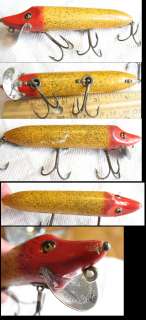 Heddon Vamp old wood fishing lure, glass eyes  