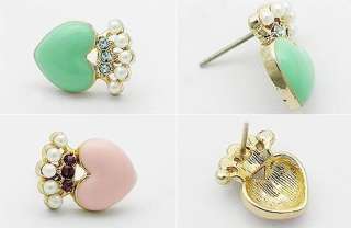 New Brand Fashion Lovely Cute Gift Pearl Stone Heart Earrings 5 Color 