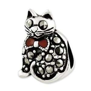    Sterling Silver Reflections Marcasite & Enameled Cat Bead Jewelry
