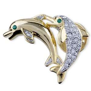  Golden Crystal Twin Dolphin Brooches And Pins Pugster 