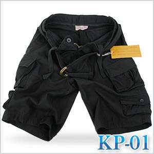 jeje Mens Vintage Short Cargo Belted Black Pants  