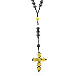  Yellow CZ Cross Jabari Disco Ball Rosary Necklace Jewelry