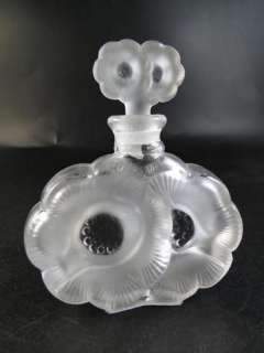 Vintage Frosted Art Glass Perfume Bottle Scent Flower Embossed Figural 
