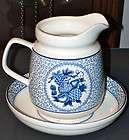 Decorative Blue and White Ceramic Pitcher and Bowl Set With Fruit 