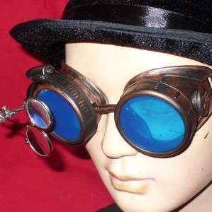 Steampunk Goggles Glasses magnifying lens Copper Blue  
