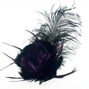 Black Feather Fascinator Hair Flower Corsage Brooch  