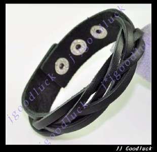 Cool 5 Band Black Leather Braided Bracelet Wristband NR  
