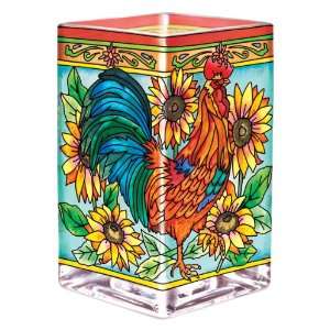 Amia Glass Vase/Votive with a Colorful, Hand Painted Rooster Design, 6 