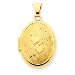  14k Satin Polished Hearts Oval Locket Jewelry
