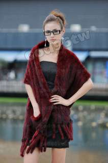   Real Genuine Knitted Mink Fur Cape Stole Shawl Scarf Wrap Winter Women
