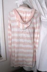 NEW Retro FUZZY White/Pink STIPED Ribbed Open Front DRAPED HOODED 