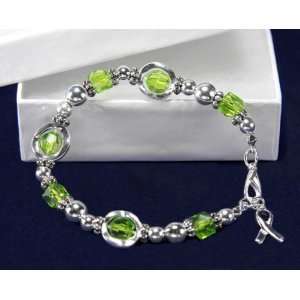  Lime Green Ribbon Bracelet Silver Circles w/ Lime Green 