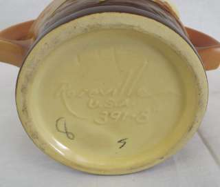   Roseville Art Pottery 391 8 Freesia Russet Brown Handled Basket