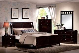 4Pc Contemporary Modern Espresso Brown Queen Bed Bedroom Set Furniture