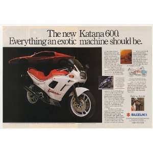  1988 Suzuki Katana 600 Motorcycle Double Page Print Ad 