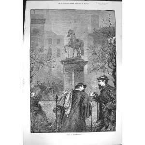  1872 Scene Leicester Square London Statue Fine Art
